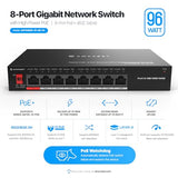 8-Port Poe+ Power Over Ethernet Poe Switch With Metal Housing, 8-Ports Poe+ 802.3Af/At 96W (Agps8E8P-At-96-V2)
