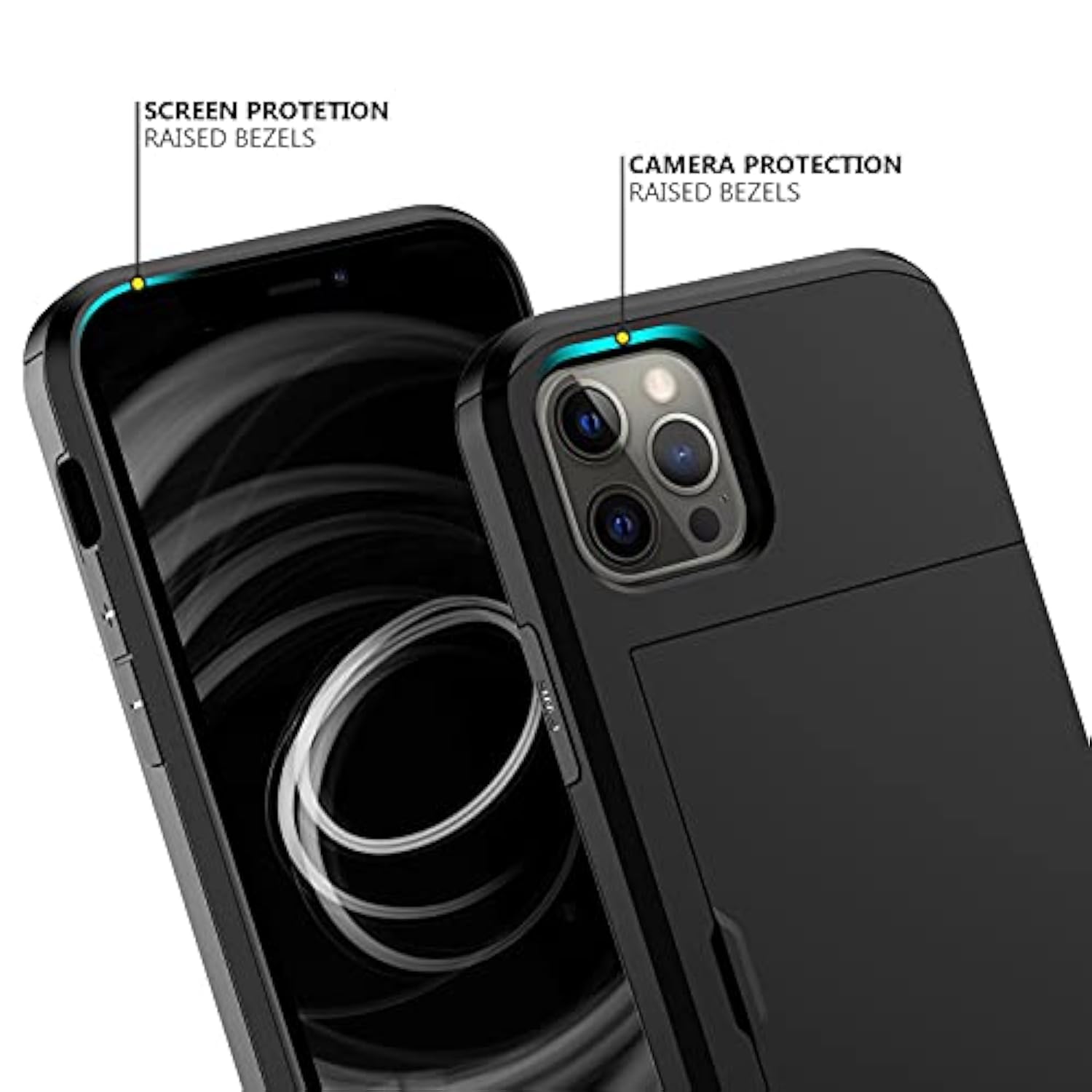 For 12/12 Pro Case With Card Holder Heavy Duty Protective Dual Layer Shockproof Hidden Card Slot Slim Wallet Cover For 12/12 Pro For Men&Women(Black)