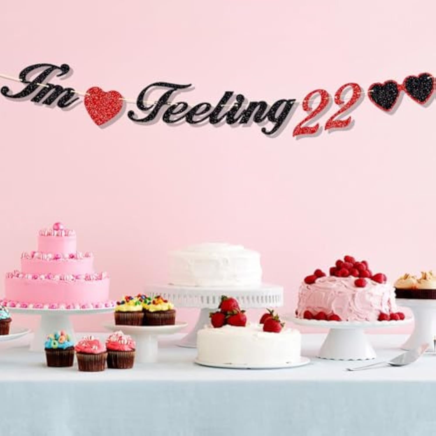 Glitter I’m Feeling 22 Banner, 22nd Birthday Black Red Music Theme Party Decor