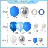 Blue Balloon Garland Kit – 144pcs Blue, White & Silver Balloons for Party Decorations