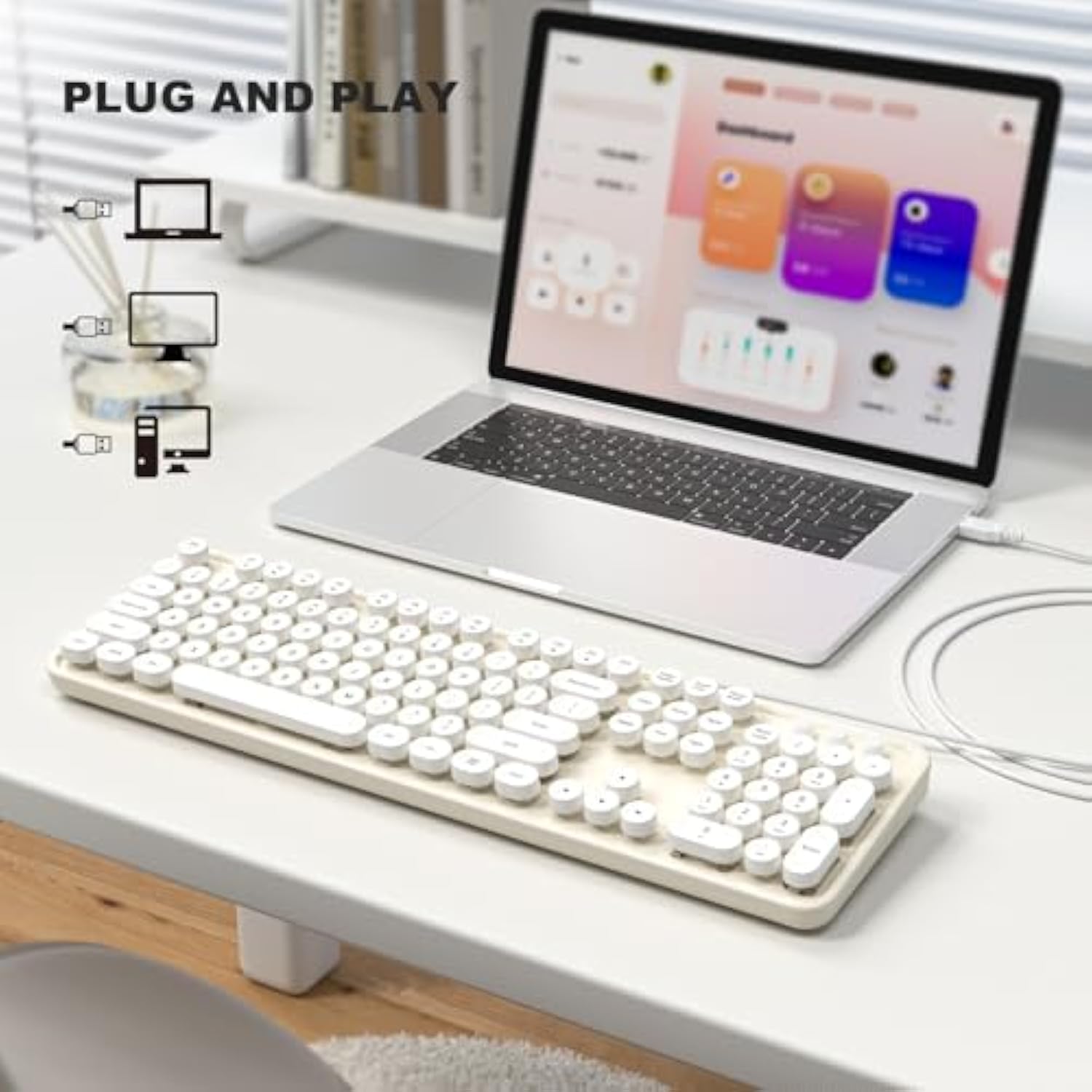 Usb Wired Computer Keyboard - Retro Typewriter Keyboard - Full Size Keyboard W
