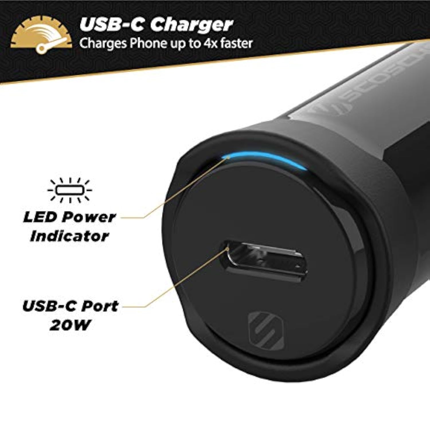Scosche CPDC20 PowerVolt 20-Watt Certified USB Type-C Fast Car Charger with Power Delivery 3.0 for All USB-C Devices (Pack of 2)