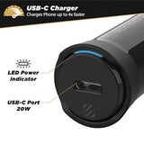 Scosche CPDC20 PowerVolt 20-Watt Certified USB Type-C Fast Car Charger with Power Delivery 3.0 for All USB-C Devices (Pack of 2)