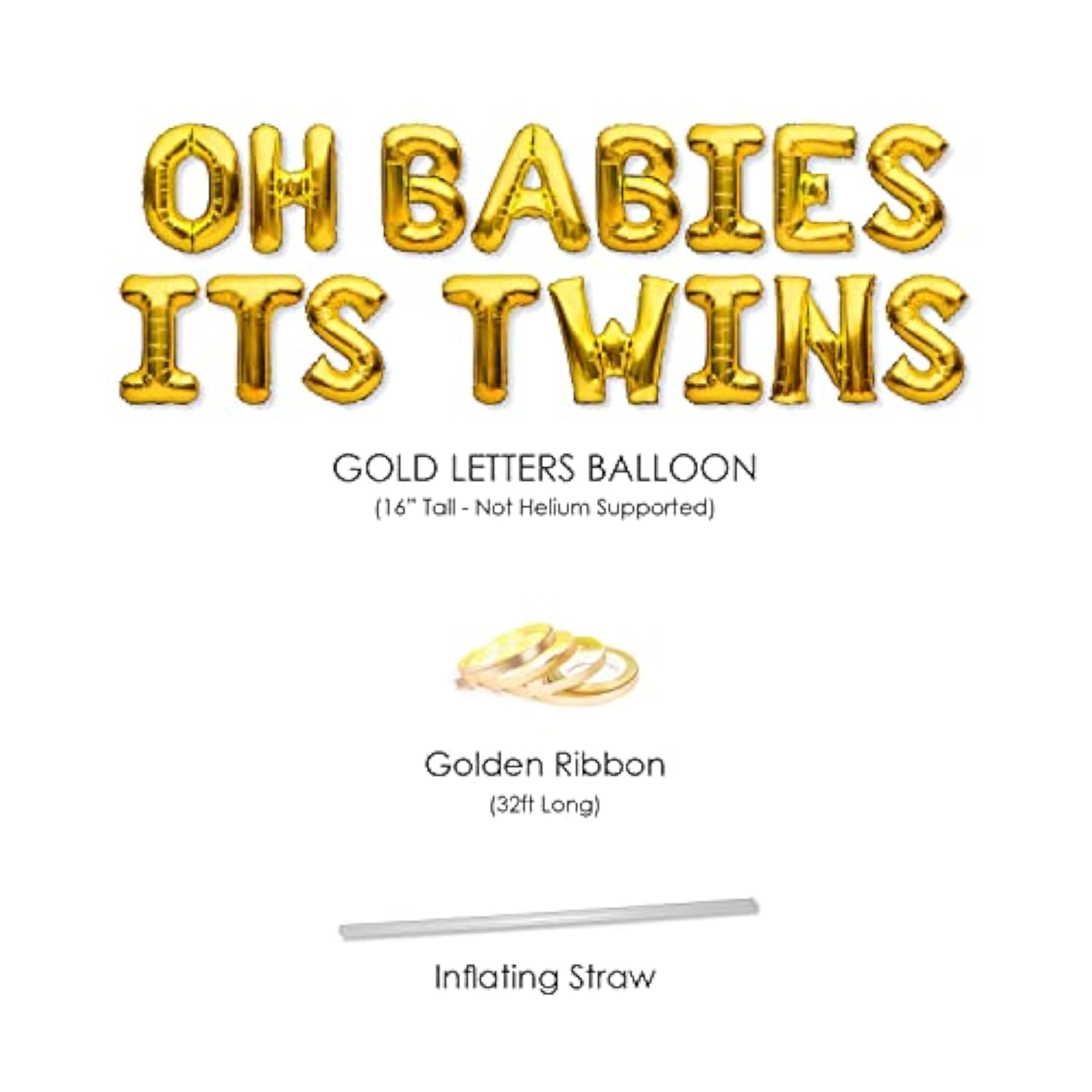 Oh Babies Its Twins Balloon Gold For Twins Baby Shower Decorations And Supplies, Twins Gender Reveal Party Foil Letters Balloons Banner