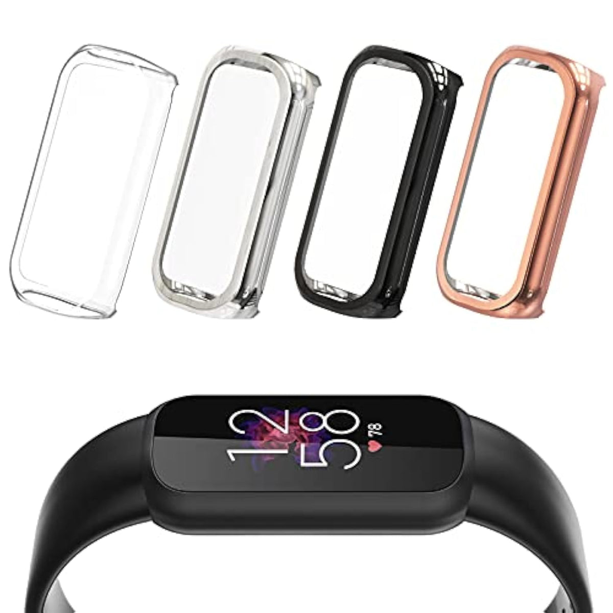 4-Pcs Screen Protectors Case Compatible With Fit Bit Luxe Smartwatch, Soft Tpu Full Protective Screen Cover Replacement With Fit Bit Luxe, Clear/Silver/Black/Rose Gold