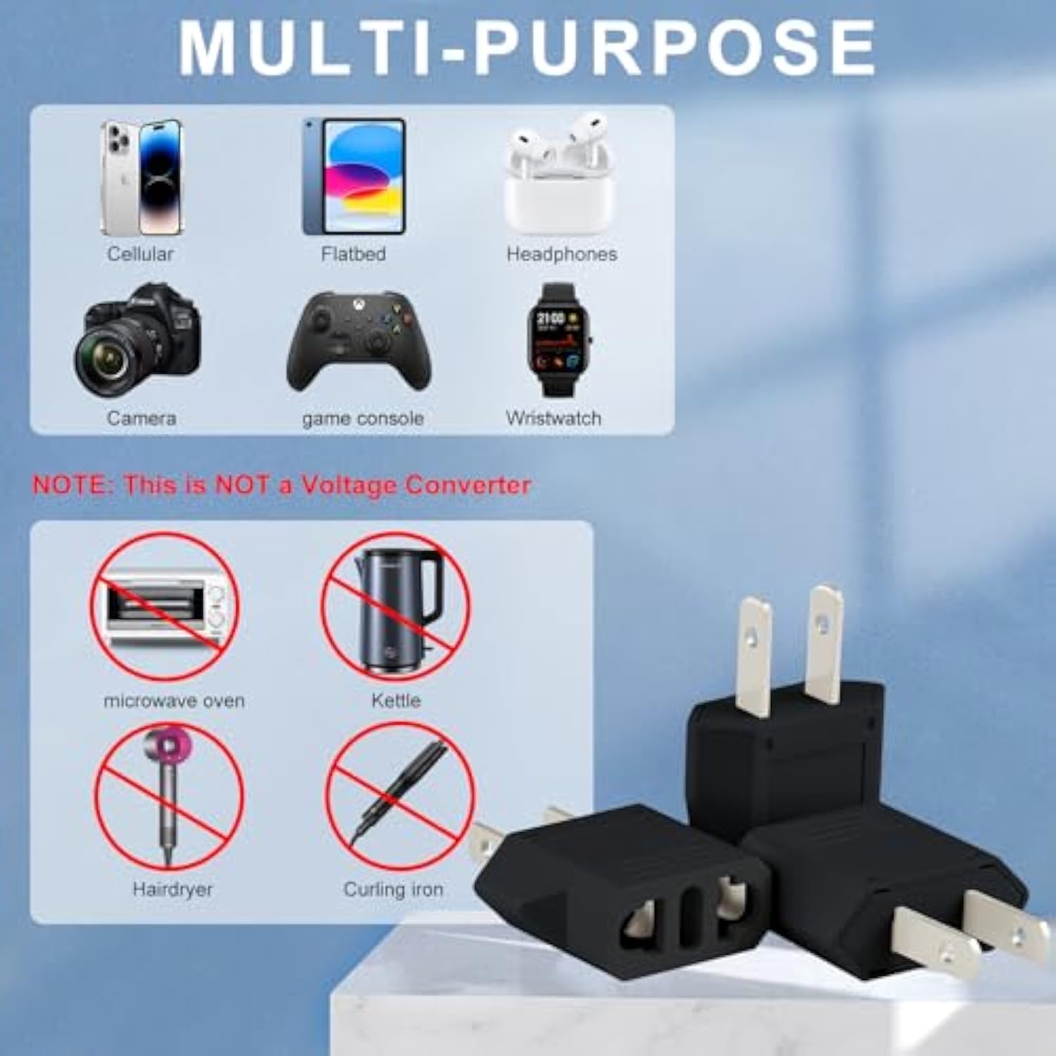 6 Pack European To America Travel Adapter Plug, Eu To Us Plug Compact Converter, China, Italy, Switzerland, Brazil, Europe To Usa, Canada, Mexico Type A Type B Outlet, Black