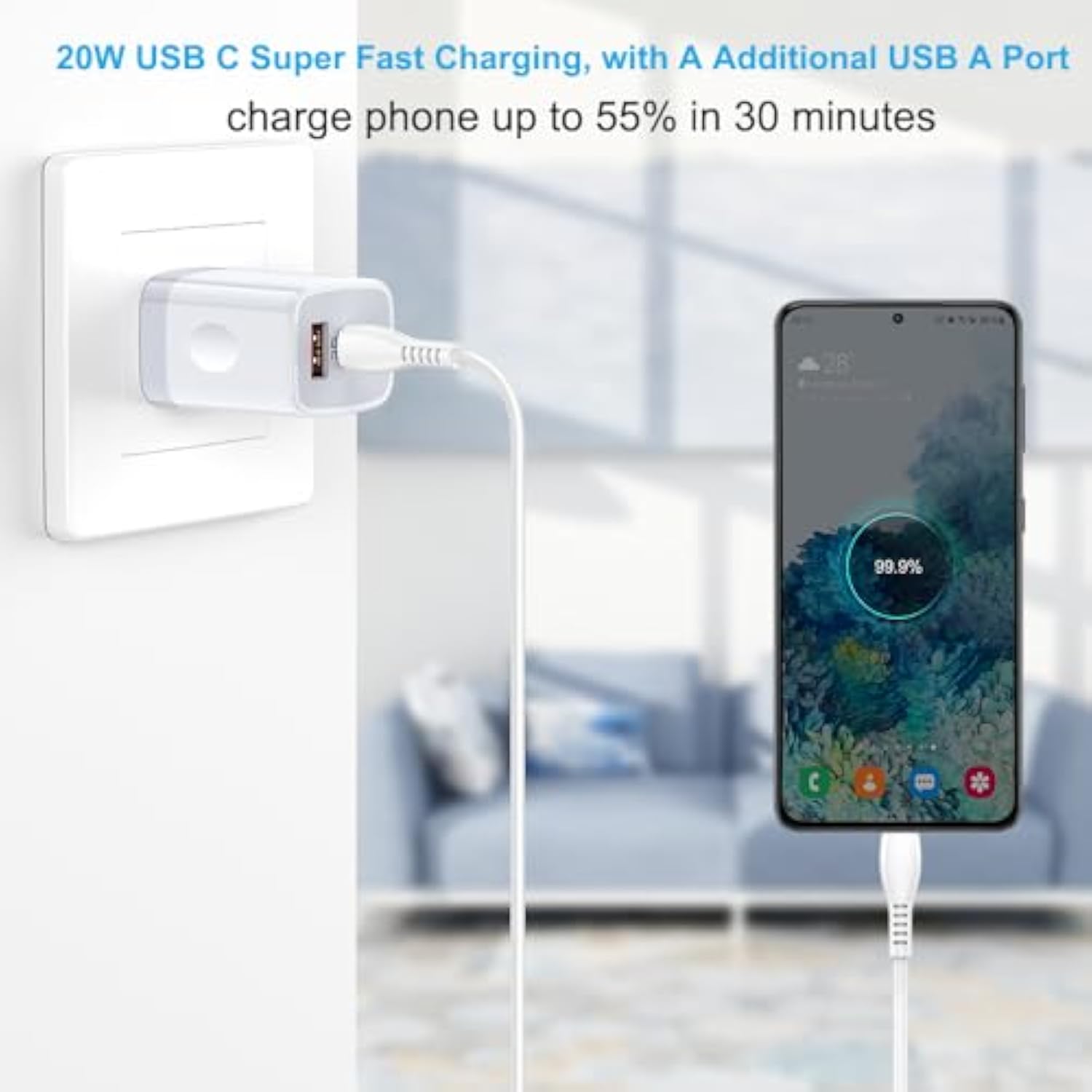 Fast Phone Charger For Iphone 17, 17 Pro, 17 Pro Max, 17 Air, 16E, 16, 16 Plus, 16 Pro Max, 16 Pro, 15 Series, Samsung Galaxy S25 S24 S23 Fe Edge Ultra 5G, Wall Power Adapter With Usb C To C Cable