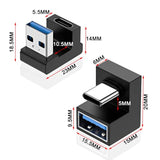 180 Degree Usb A Male To Usb C Female Adapter, Back Angled Opposite U Shape Us
