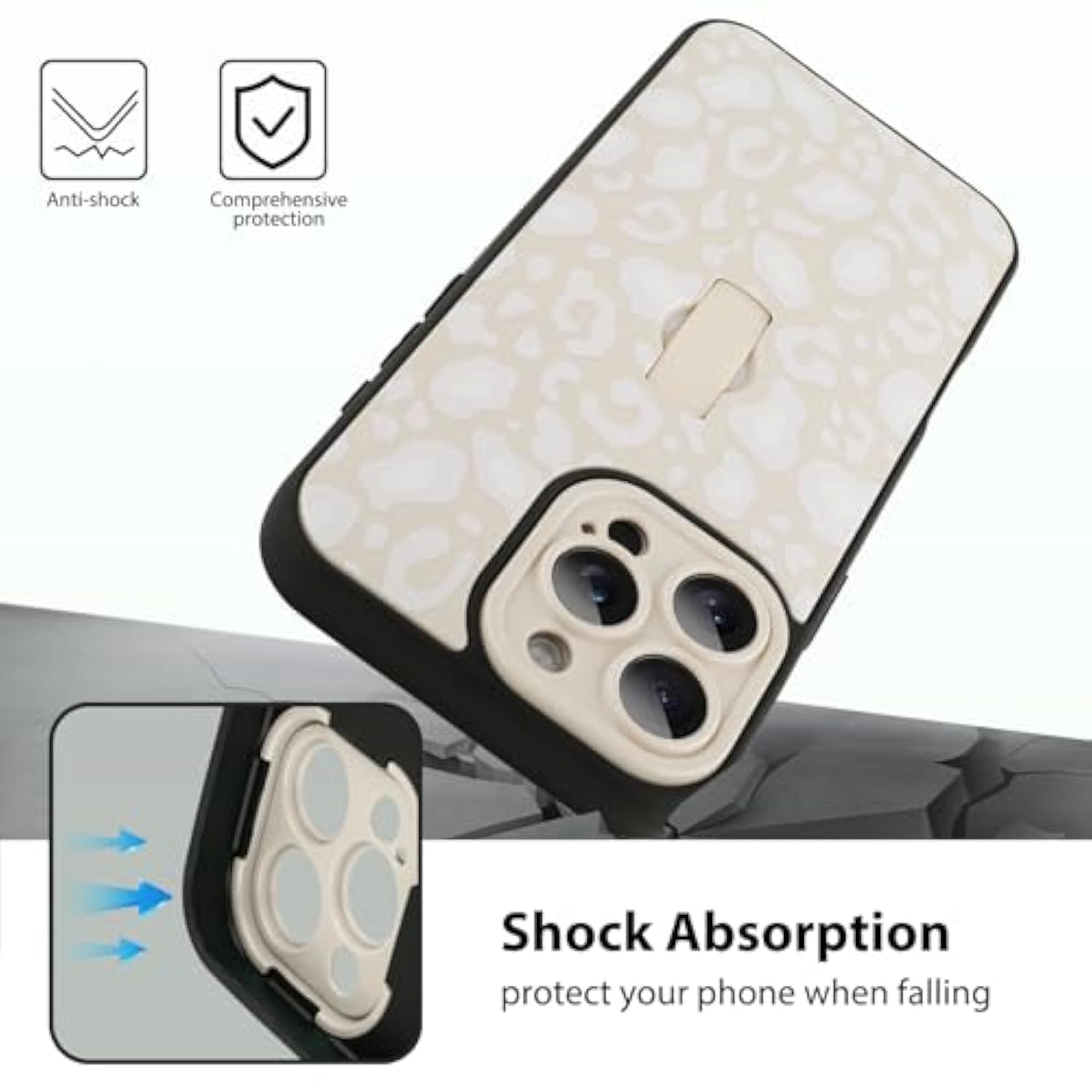 For Iphone 16 Pro Case White Leopard Print Pattern Cute Cheetah Wristband Stand Phone Cover For Women Girls Men Shockproof Slim Protective Cover For Iphone 16 Pro 6.1 Inch