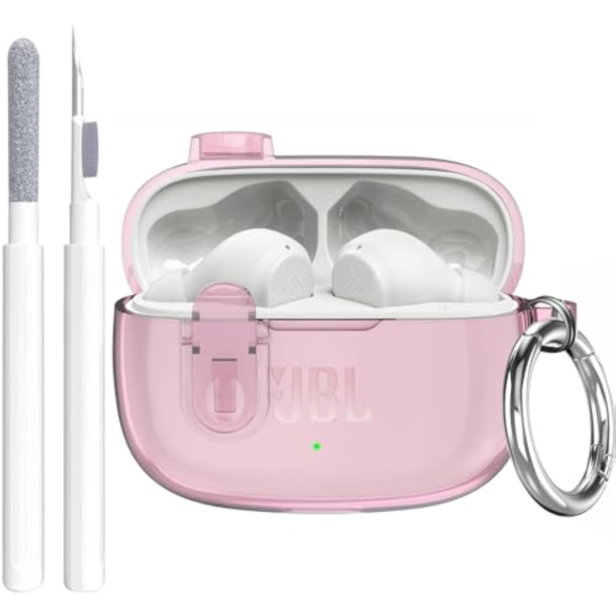 Clear TPU Protective Case with Carabiner for JBL Vibe Beam 2 Charging Case - Compatible with JBL Vibe Beam 2/Beam/Vibe 200TWS - Pink