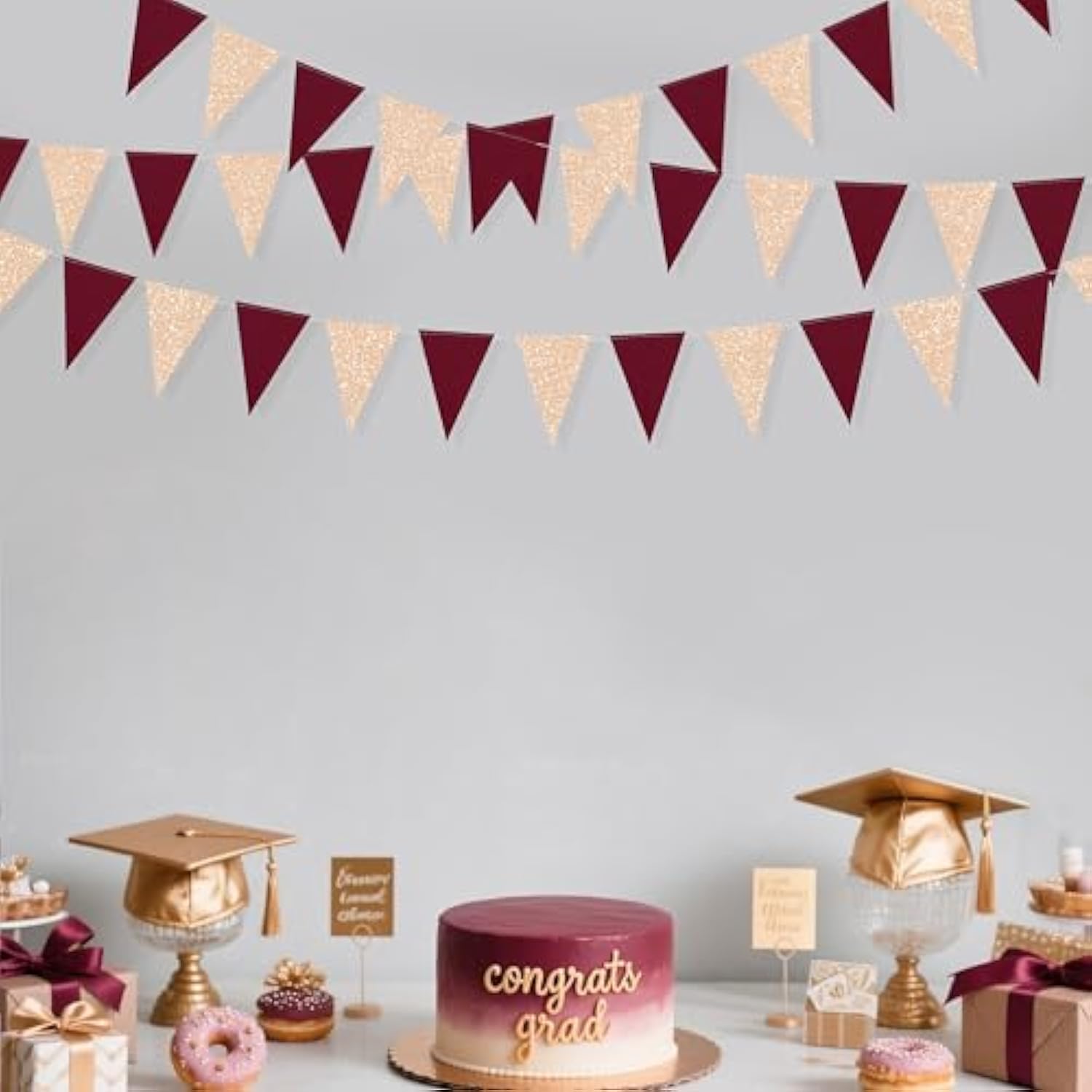30 Ft Burgundy Party Decorations Champagne Gold Burgundy Triangle Bann