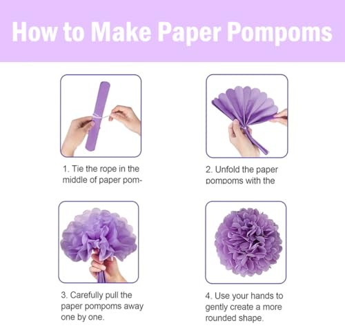 Tissue Paper Pom Poms 12 Pcs Pink Lavender Flower Balls Party Decor