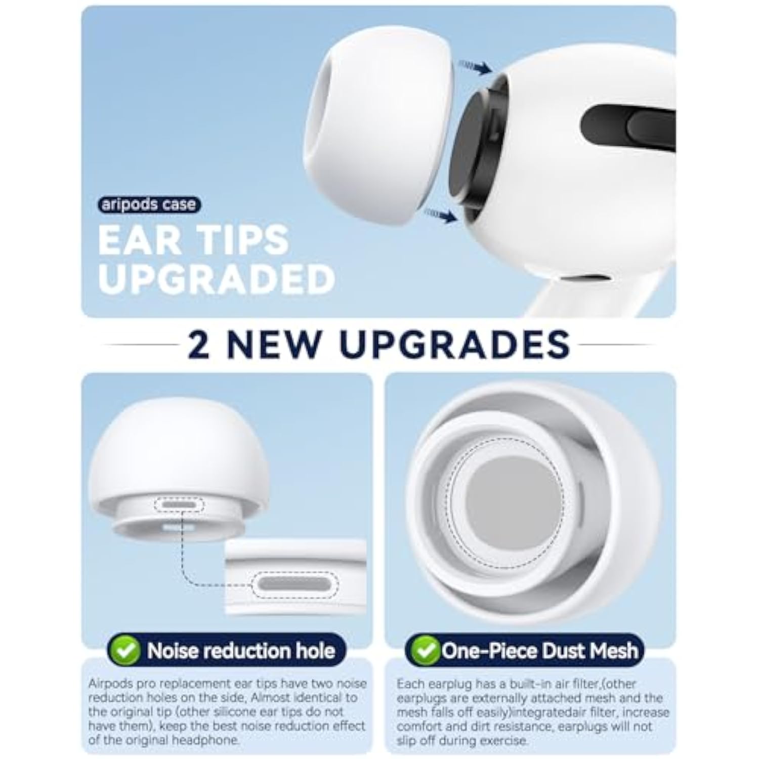 4 Pairs Replacement Ear Tips For Airpods Pro 2Nd/1St Generation,Noise Reduction Holewith & Built-In Dust Guard Screen,With Cleaner Pen Silicone Ear Tips For Usb-C Charging Case (Xs/S/M/L)