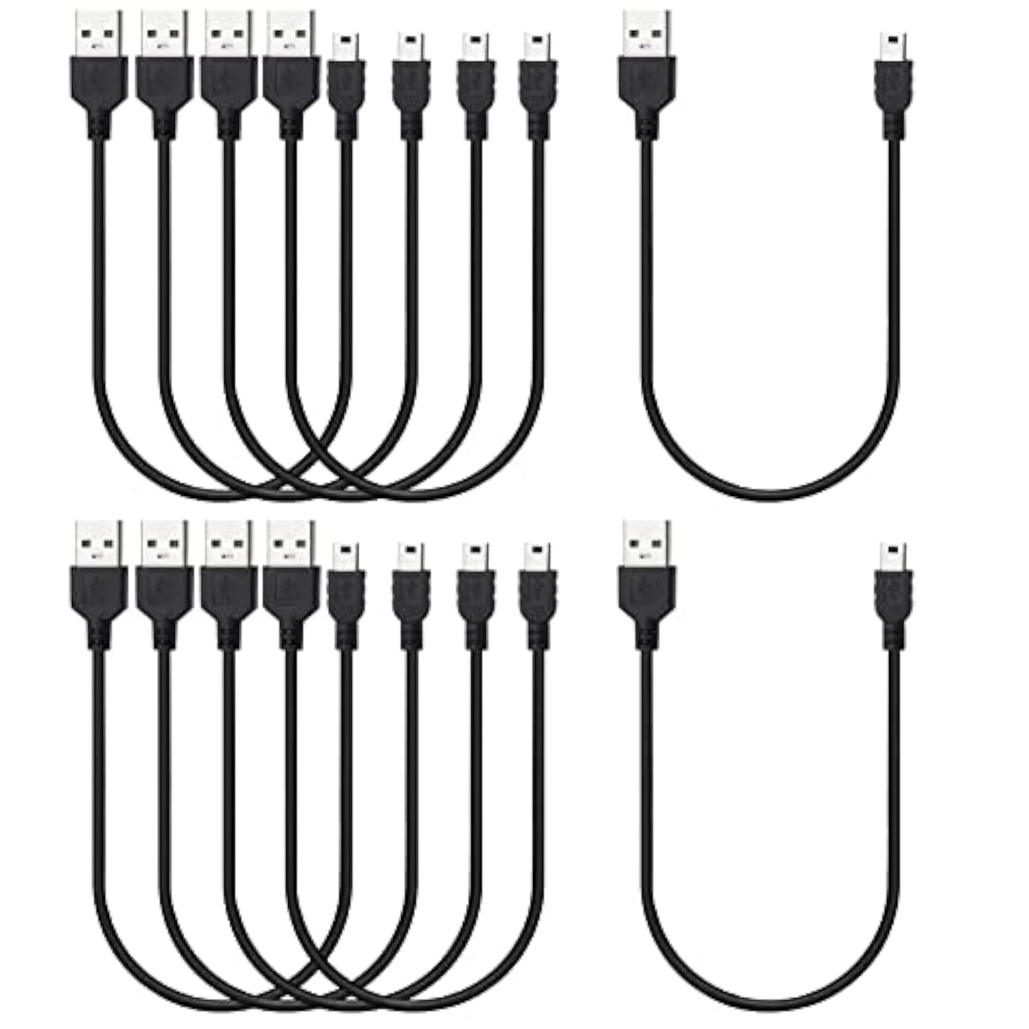 Mini USB Cable 1ft 10-Pack Bulk, Short Mini-B Charger Cord Black