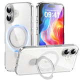 Magnetic Case for iPhone 17 Clear with Ring Holder Foldable Stand Metal Kickstand [Compatible with Magsafe], Slim Transparent Protective Phone Cover