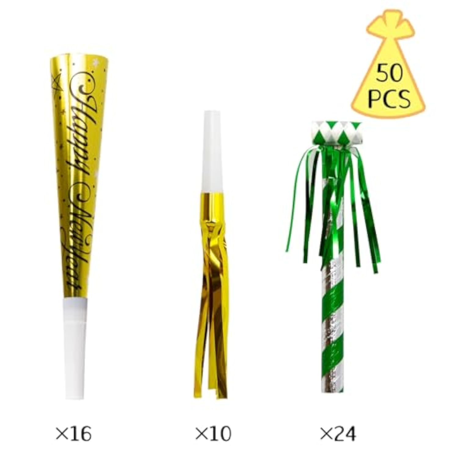 50pcs New Year Noise Makers Horns & Tassels for NYE Party Favors