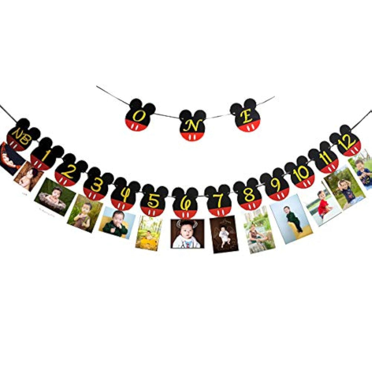 Mickey Themed Birthday Party Photo Banner & “One” High Chair Banner, Nb To 12 Month Photo Banner, 1St Birthday Supplies, Baby Shower Decoration