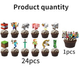 25 Pcs Pixel Gamer Cake Decorations Happy Birthday Topper Party Supplies for Kids