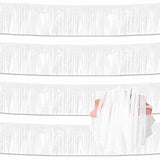 4 Pack 10 Ft Macaron White Foil Fringe Garland Metallic Streamers Tinsel Banner Wall Hanging Garland Backdrop For Parade Floats, Halloween, Christmas, Thanksgiving, New Year Party Decorations