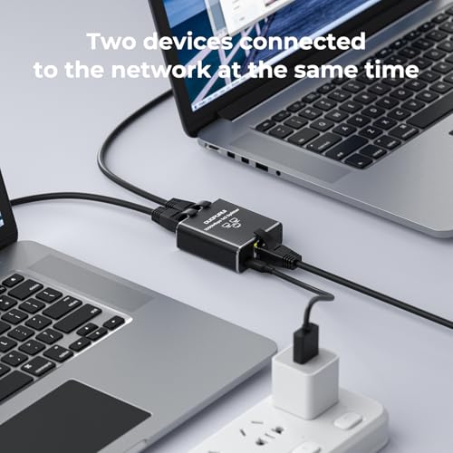 Ethernet Splitter 1 To 2,1000Mbps High Speed Network Splitter,Lan Splitter 2 Port With Usb Power Cable,For Cat 5/5E/6/7/8 Cable [2 Devices Simultaneous Networking] (Ethernet Splitter 1 To 2)