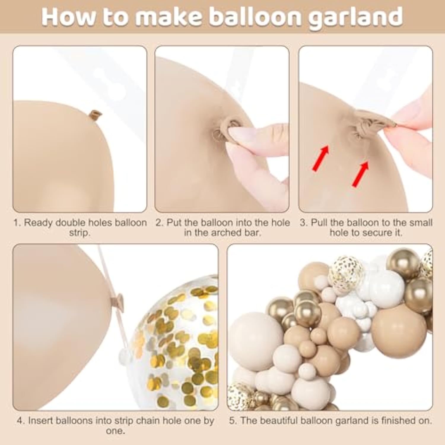153Pcs White Sand Balloon Garland Arch Kit, Different Sizes 18 12 10 5 Inch Beige Cream Champagne Gold Latex Metallic Confetti Balloons For Boho Neutral Baby Shower Birthday Party Decorations