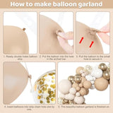 153Pcs White Sand Balloon Garland Arch Kit, Different Sizes 18 12 10 5 Inch Beige Cream Champagne Gold Latex Metallic Confetti Balloons For Boho Neutral Baby Shower Birthday Party Decorations