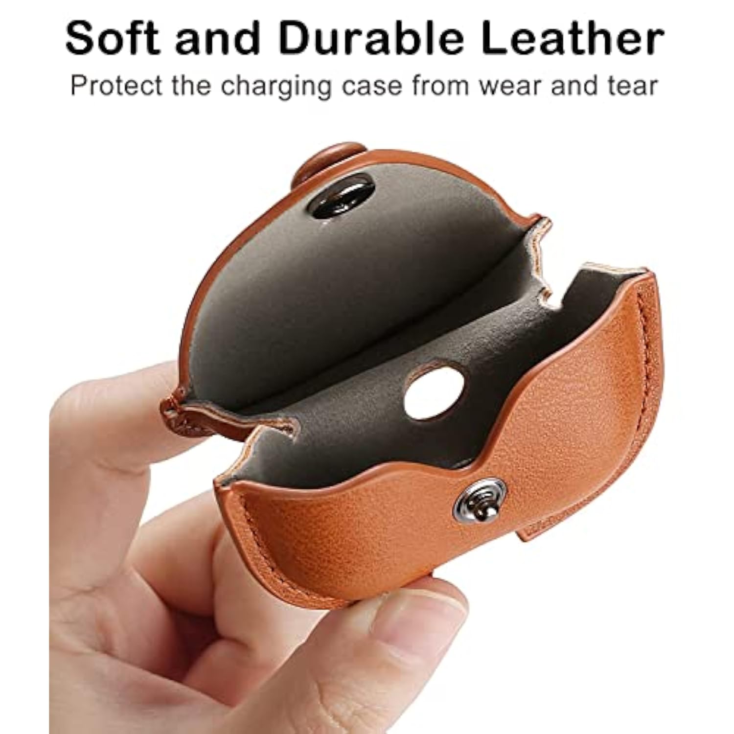 Genuine Leather Case Compatible With Airpods Pro Case 2Nd/1St Gen (2023/2022/2019), Protective Cover For Apple Airpods Pro 2/Pro Wireless Charging Case With Keychain And Snap Lock Brown