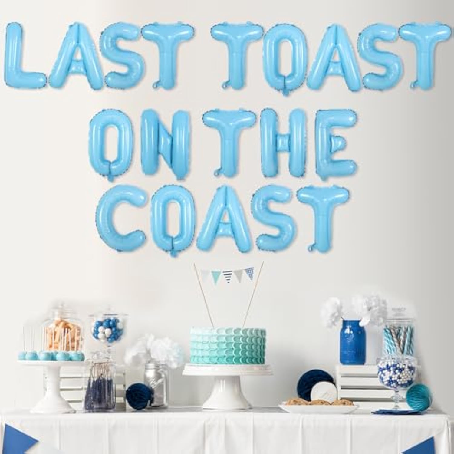 Coastal Bachelorette Decor — “Last Toast on the Coast” Banner & Blue Balloons