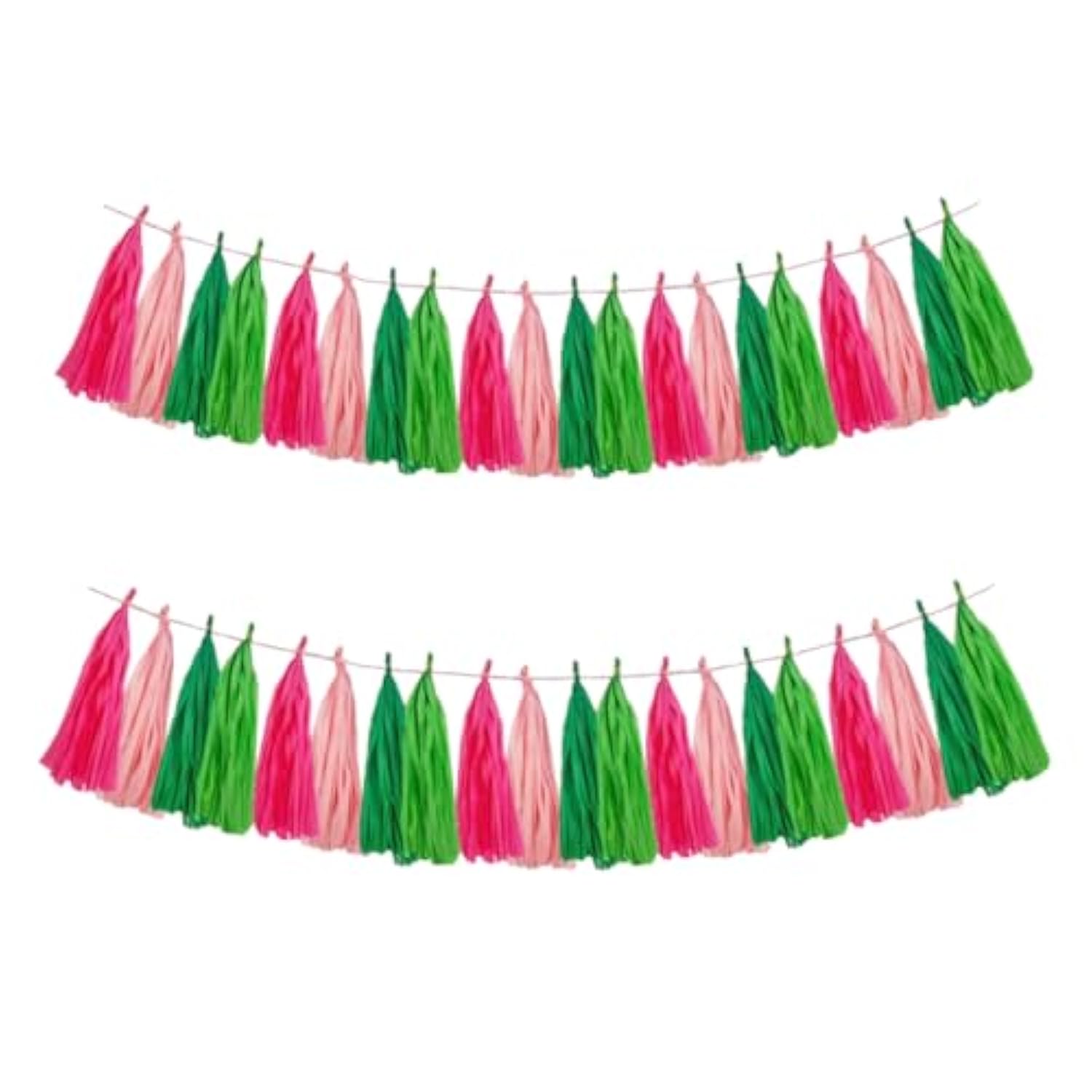 20-pc pink and green tissue tassel garland banner for tropical parties and baby showers