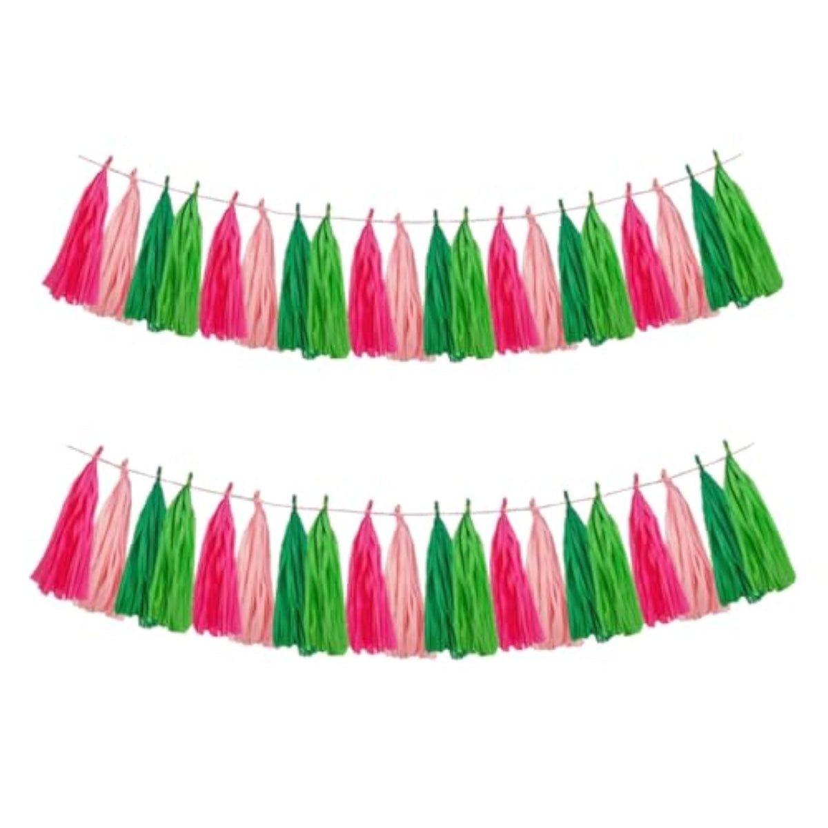 20-pc pink and green tissue tassel garland banner for tropical parties and baby showers