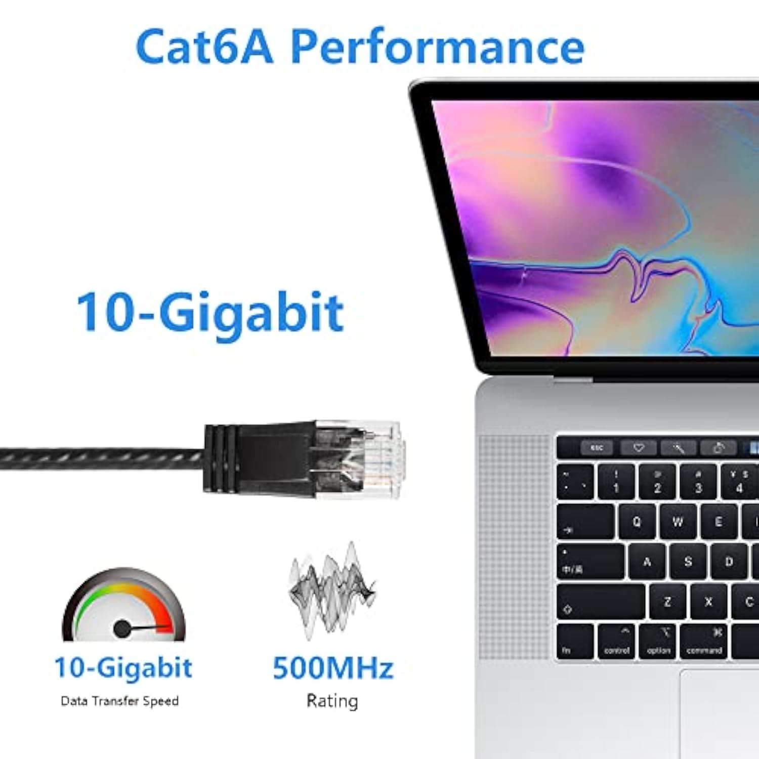 Cat6A Ethernet Cable, High Speed 10Gbps 500Mhz Network Cord, Soft Pvc Lan Supe