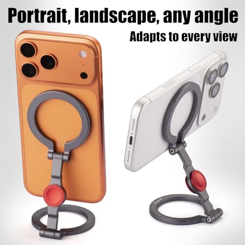 Magnetic Phone Stand & Fidget Spinner Combo for iPhone, MagSafe Compatible Dual Ring Grip, Foldable 360° Rotating Holder for Desk, Car, Gym, Travel,