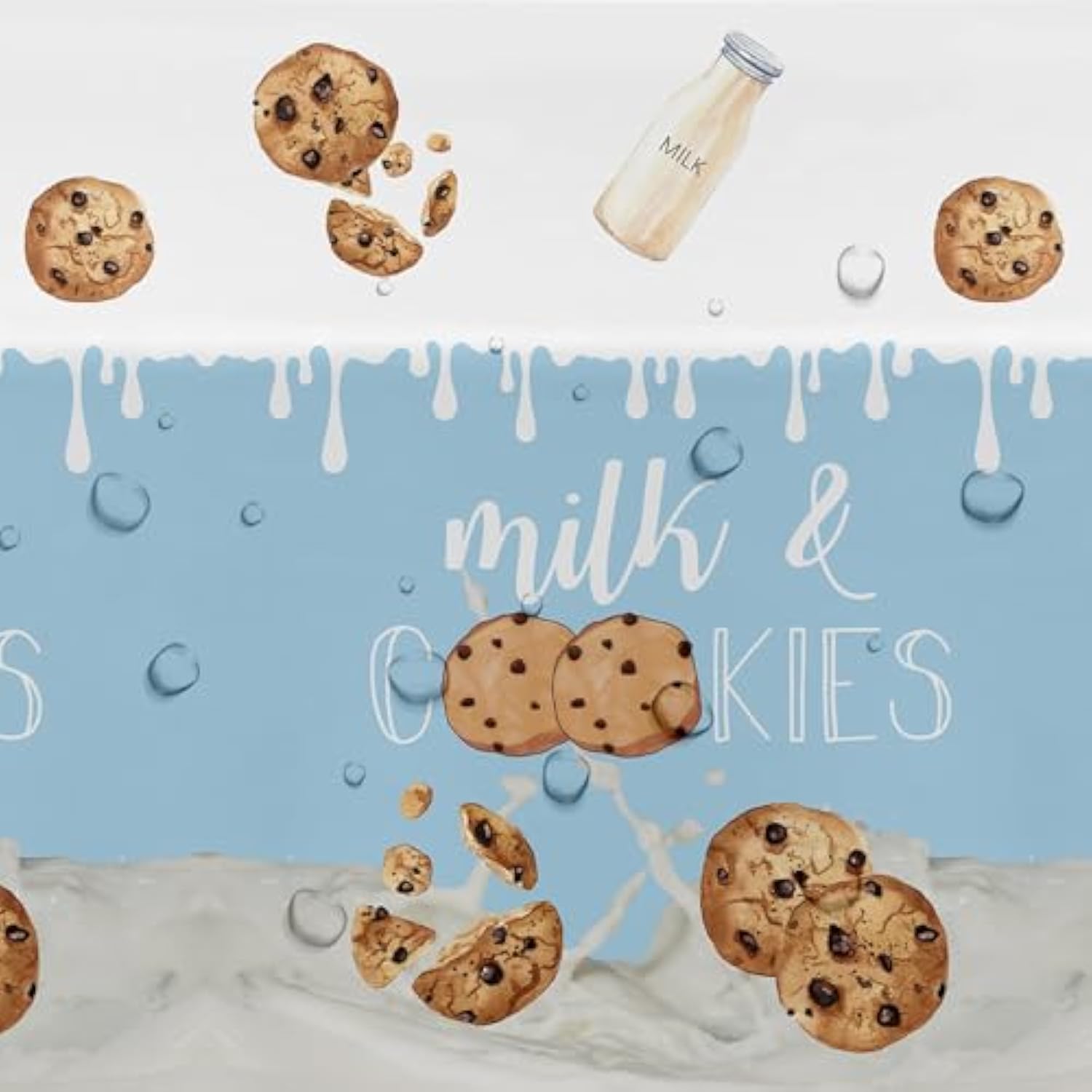 Milk And Cookies Birthday Party Supplies Tablecloth, 3Pcs Disposable Chocolate Chip Cookies And Milk Party Decorations Tablecover For Birthday Baby Shower, 86In X 55In