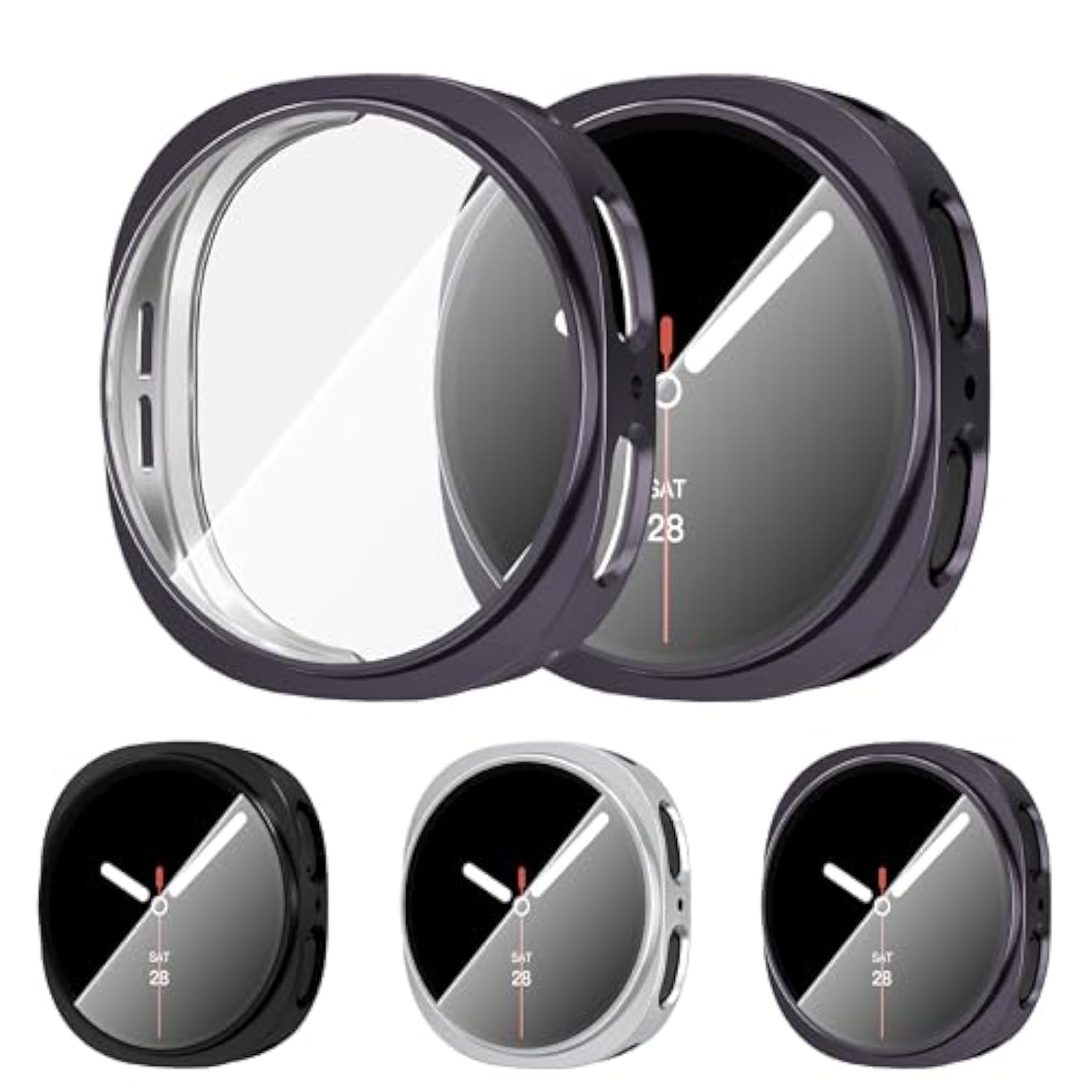 3 Pack For Samsung Galaxy Watch 8 40Mm Case, High Definition Clear Screen Protector, Full Around Electroplate Soft Tpu Bumper Around Protective Case Cover -Black+Gun Color+Silver