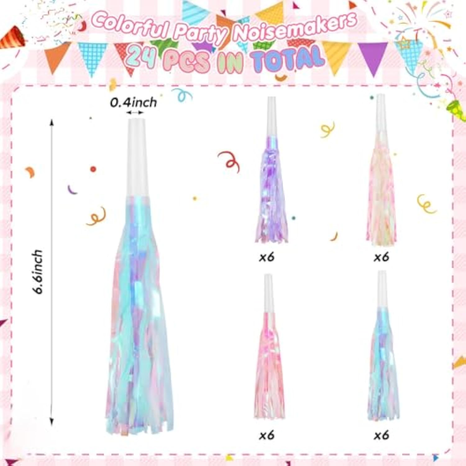 24pc Mermaid Unicorn Party Blowers Noise Makers Pink Purple Glitter Favors
