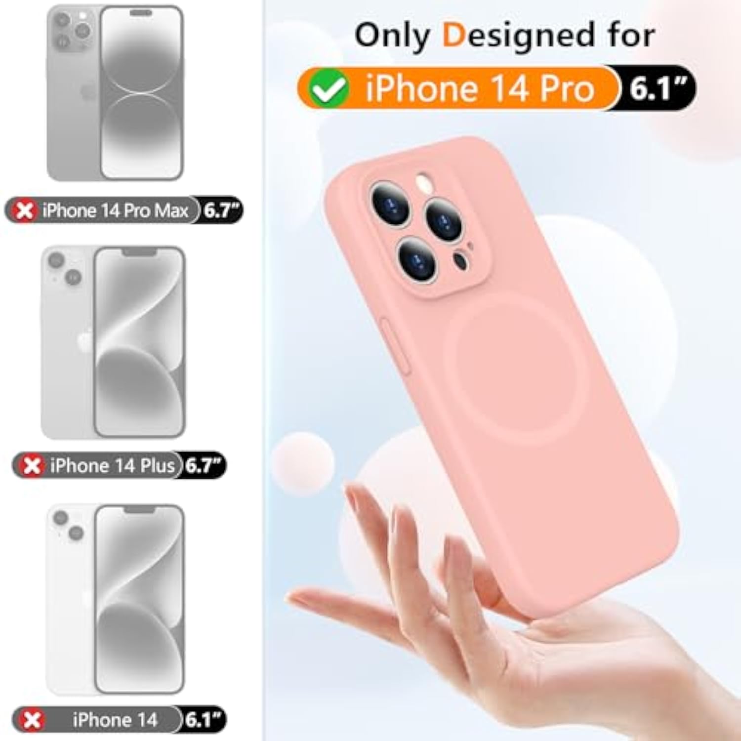 Magnetic For Iphone 14 Pro Case,Compatible With Magsafe,[Soft Anti-Scratch Microfiber Lining] Silicone Shockproof Protective Phone Case For Men Women Girls 6.1"-Light Pink