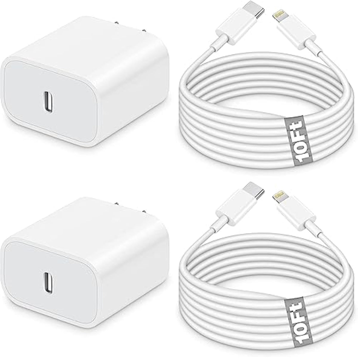 Iphone Charger Fast Charging,10Ft Iphone Charger [Apple Mfi Certified] 2Pack Long Charging Cable With 20W Usb C Charger Block With Usbc To Lightning Cable Compatible With Iphone 14 13 12 11 Pro Max Xr