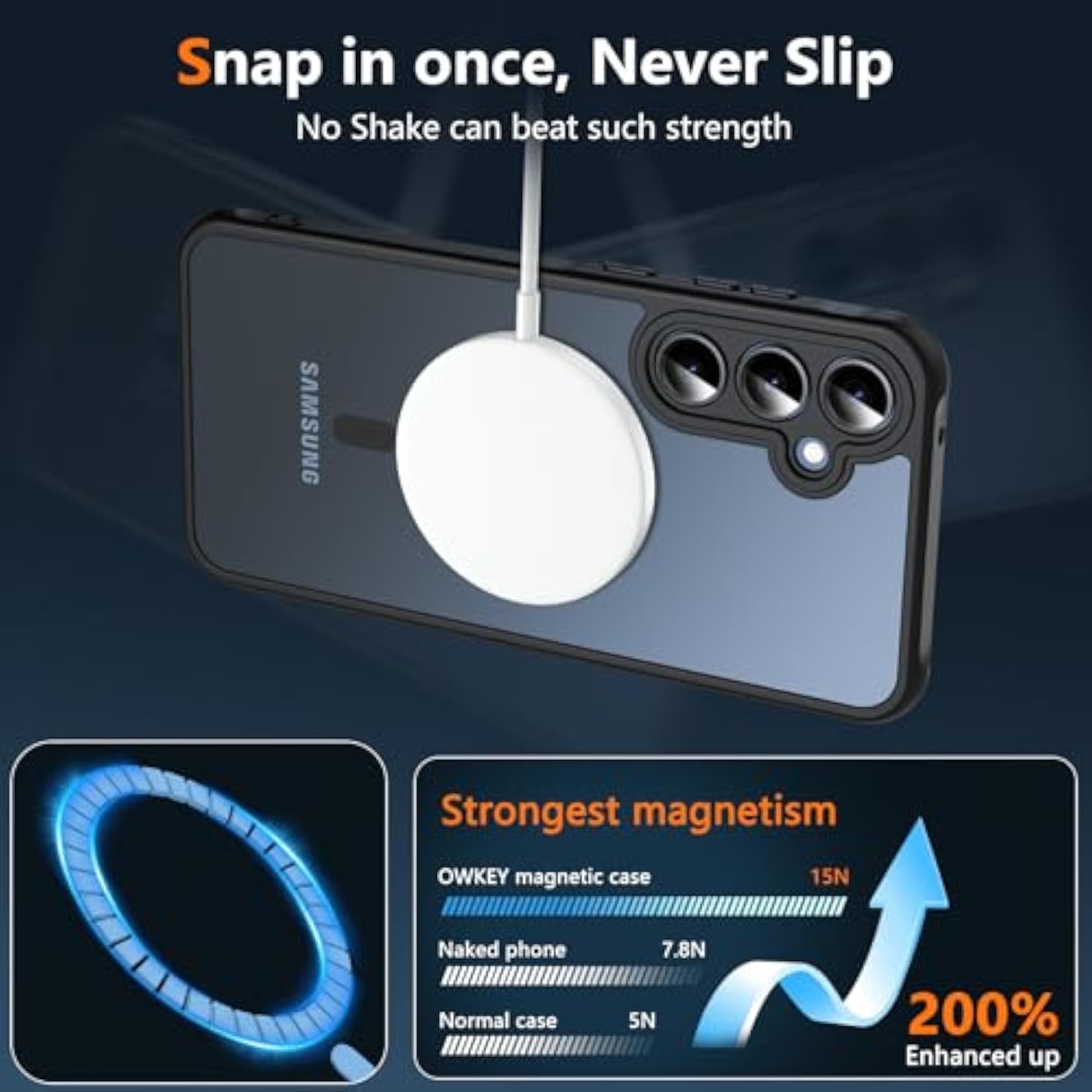 Galaxy A15 5G Phone Case,Magnetic Samsung Galaxy A15 5G Case For Magsafe With Tempered Glass Screen Protector,[Shockproof Military] Translucent Back Slim Bumper Cover Samsung A15 5G Case, Black