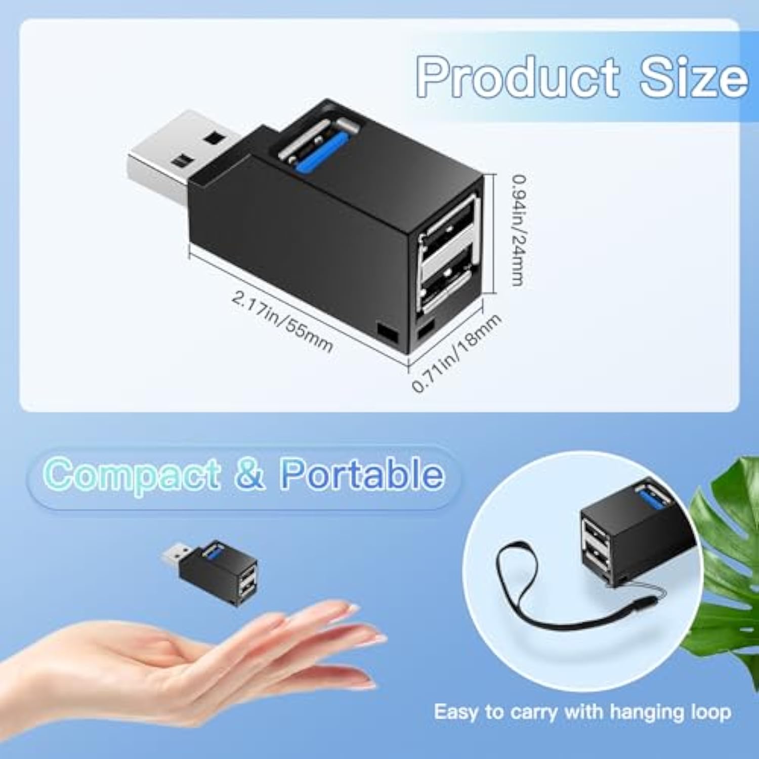 Usb Hub,3 Port Usb Splitter ,Usb 3.0 High Speed Splitter For Surface Pro,Xps,N