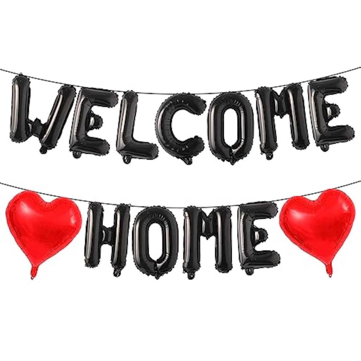 Black “Welcome Home” balloon banner for homecoming party decorations