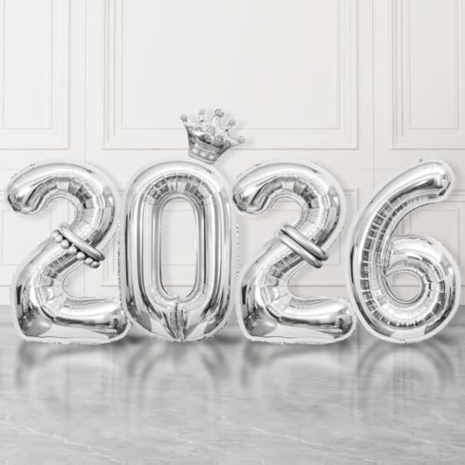 2026 Silver Number Balloons 40 Inch Foil NYE Graduation Party Decor