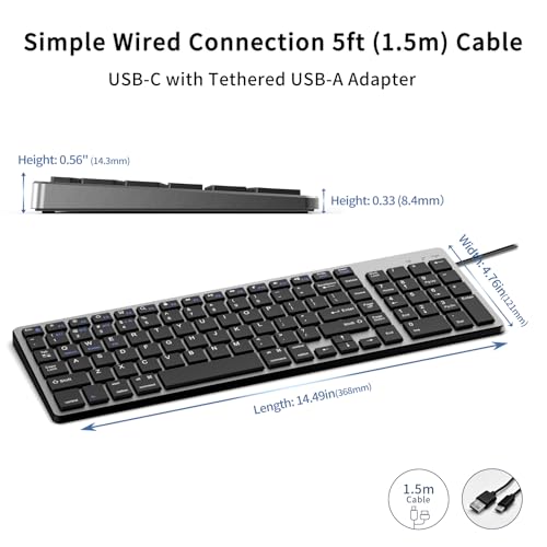 Wireless Keyboard With 102 Keys, Bluetooth And 2.4 Ghz Wireless, Low Profile, Number Pad, Fluid Quiet Typing, 12 Programmable Keys, Usb C Rechargeable, For Phone, Tablet, Pc, Laptop, Tv - Black