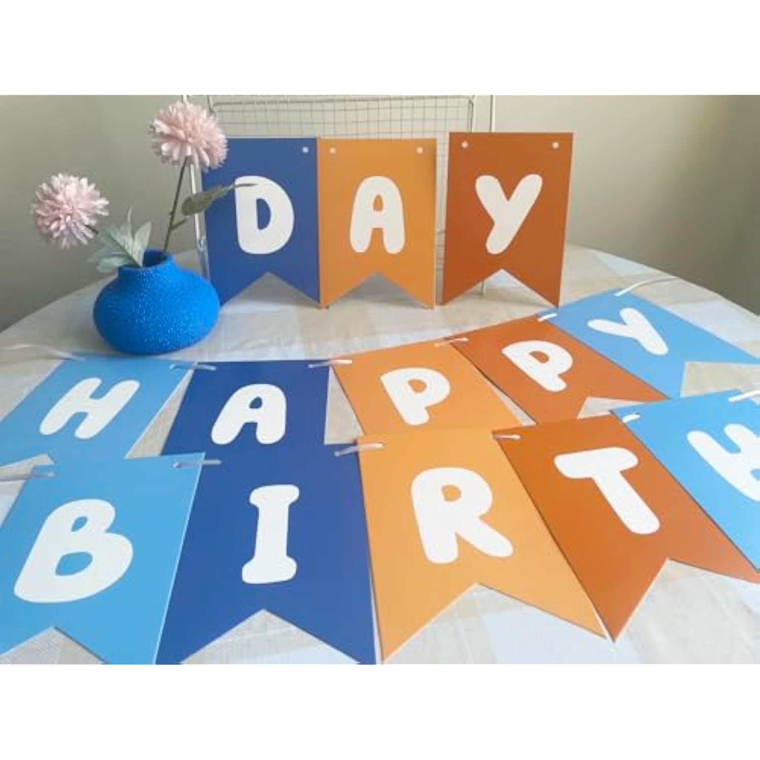 Blue And Orange Birthday Banner, Happy Children'S Celebration Bunting Banner Blue Orange Party Decorations For Boys Girls, Kids Decoration Boys’ 1St Birthday Decor