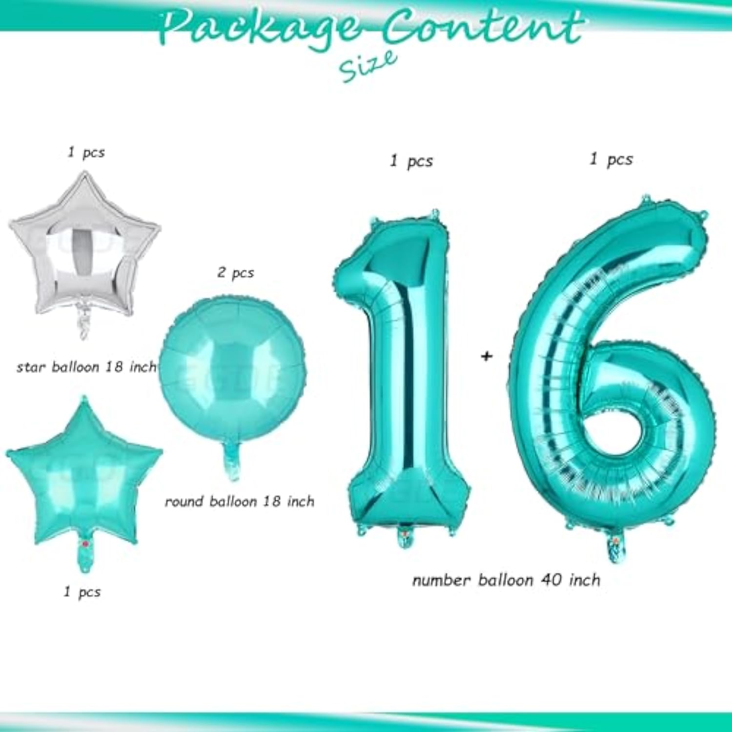 Teal Blue Number 16 Balloons 40 Inch Big Helium Mylar Digital Balloon Mermaid Theme Anniversary Wedding 16Th Birthday Party Decor Supplies 5 Pcs