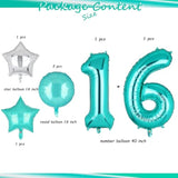 Teal Blue Number 16 Balloons 40 Inch Big Helium Mylar Digital Balloon Mermaid Theme Anniversary Wedding 16Th Birthday Party Decor Supplies 5 Pcs