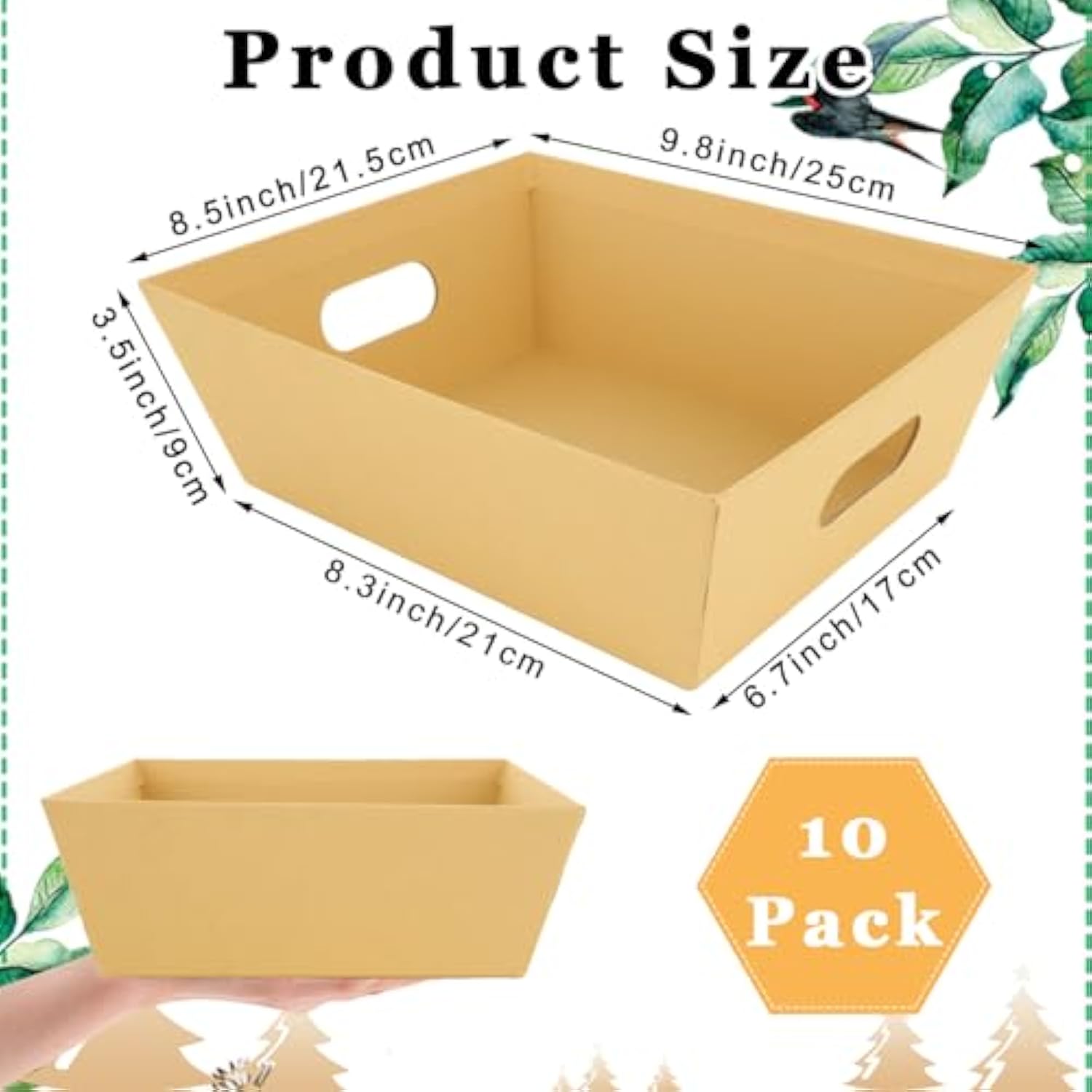 10 Pcs Sturdy Diy Bulk Gift Baskets, Basket For Gifts Empty, Kraft Market Tray Cardboard Basket With Handles, Gift Basket With Paper Shred Filler Kit For Valentines Christmas Weddings