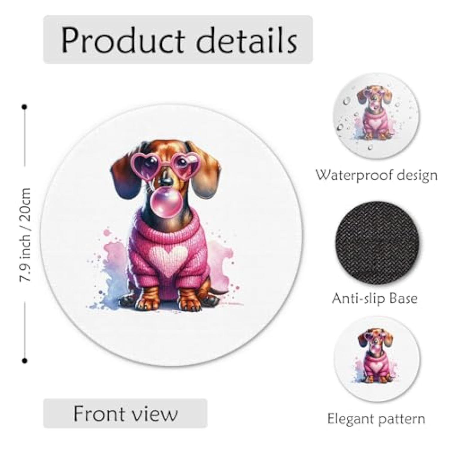 Cute Dachshund Weenie Dog Mouse Pad 7.9X7.9 Inch,Pink Bubble Gum Weiner Dog Mouse Pads For Wireless Mouse Computers Laptop Desk Accessories Office Supplies,Dachshund Weiner Gifts For Women