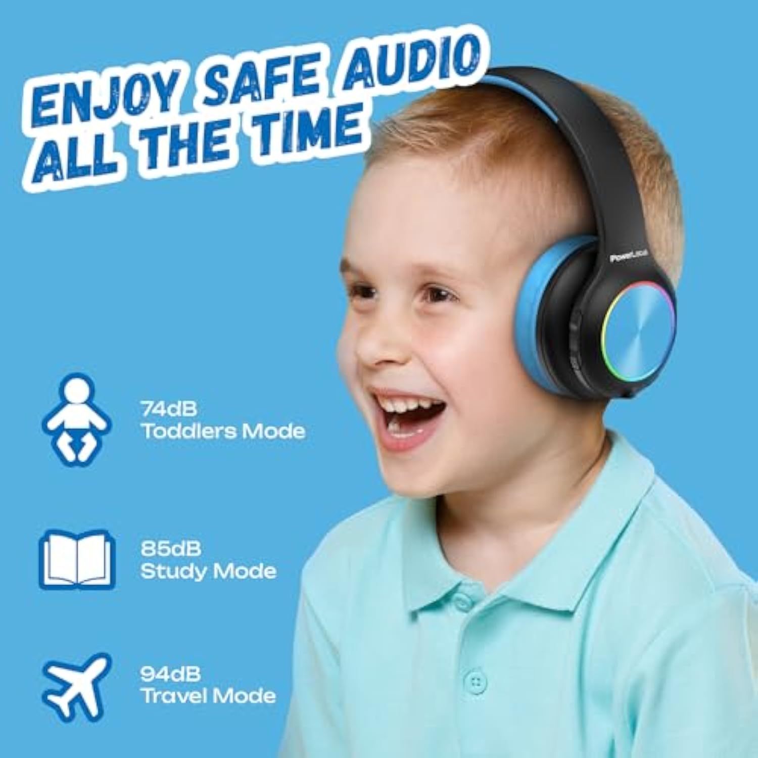 PowerLocus PLED Kids Bluetooth Headphones, Kids Wireless Headphones with LED L