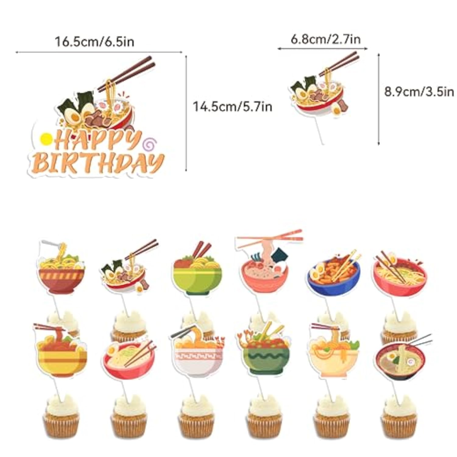 Ramen Party Decorations Japanese Noodles Birthday Decorations Includes Ramen Happy Birthday Banner Cupcake Toppers Cake Topper Spirals Balloons For Ramen Noodles Birthday Party Supplies