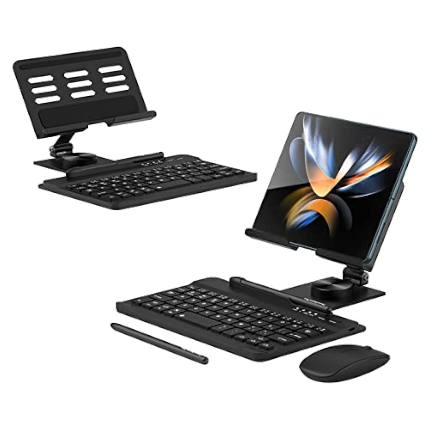 For Samsung Galaxy Z Fold 7/6/5/4/3/2, Set Include Mini Wireless Bluetooth Keyboard, Mouse, Comfortable & Adjustable Phone Stand, Capacitance Pen, S Pen Holder, Easy To Carry - Black